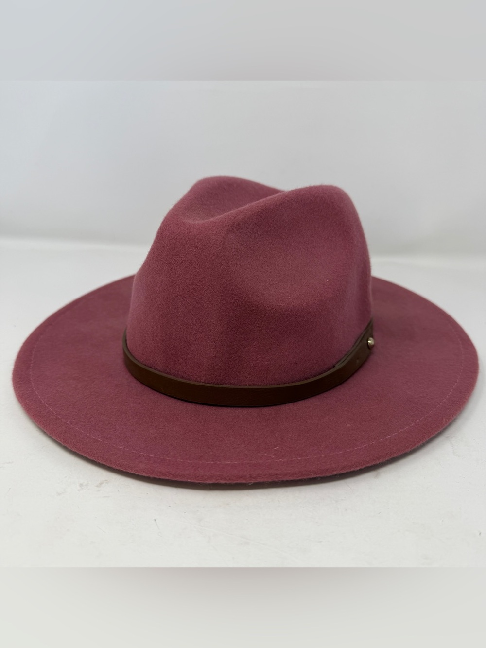 Anthropologie Pink Wool Wide Brim Fedora Hat Leather Band Womens One Size